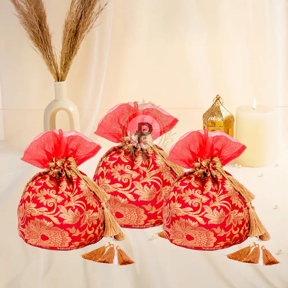 Red brocade Potli (1kg) – Set of 3 Potli