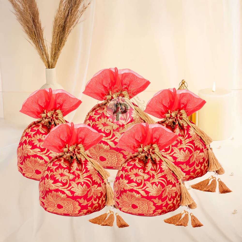 Red brocade Potli (1kg) – Set of 5 Potli