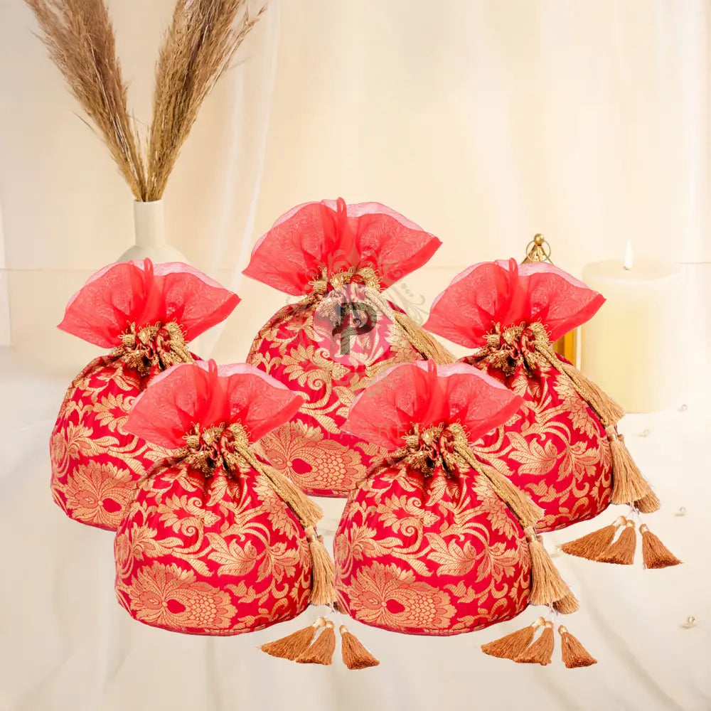 Red brocade Potli (1kg) – Set of 5 Potli