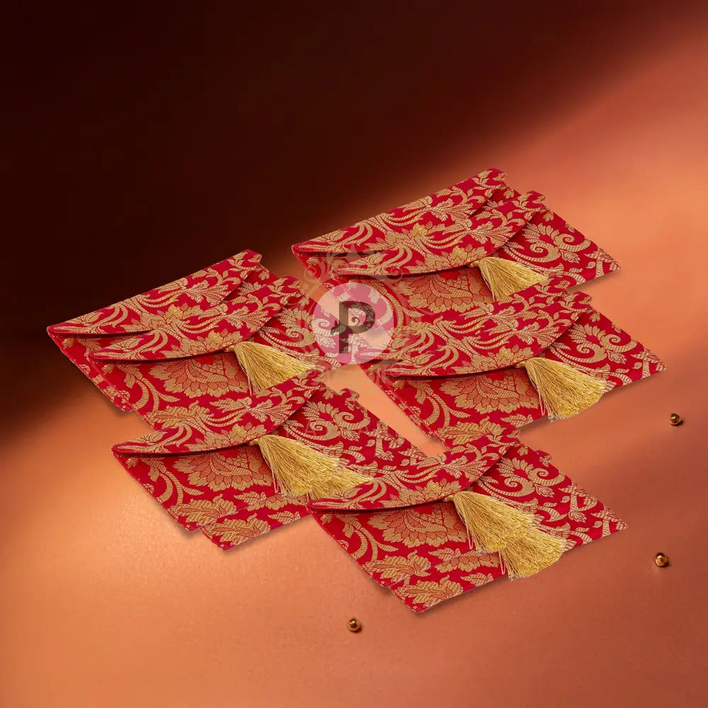 Red Brocade Shagun Envelope – Set of 10 Envelope