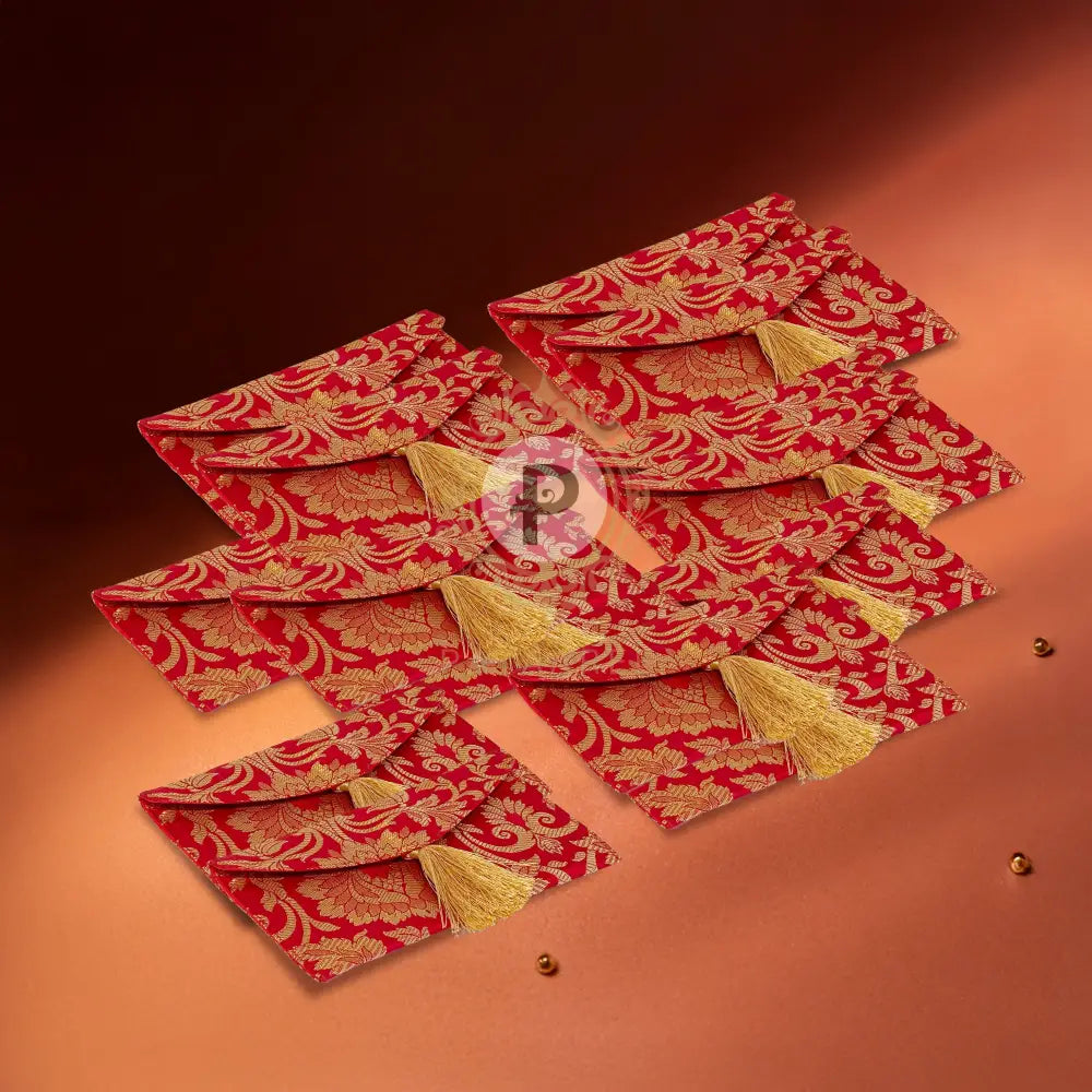 Red Brocade Shagun Envelope – Set of 20 Envelope