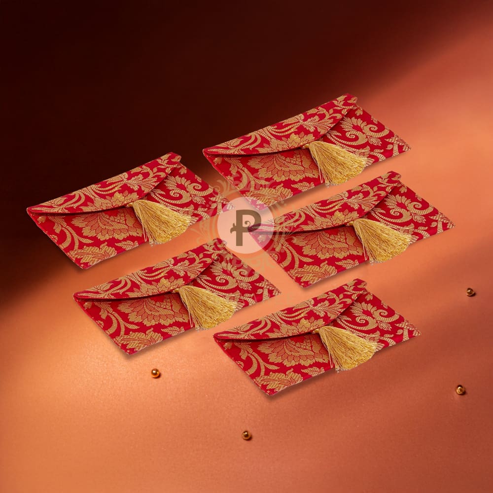 Red Brocade Shagun Envelope – Set of 5 Envelope