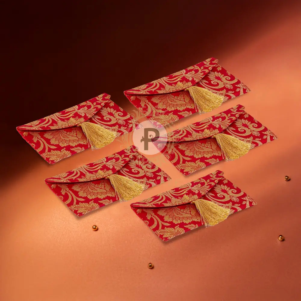 Red Brocade Shagun Envelope – Set of 5 Envelope