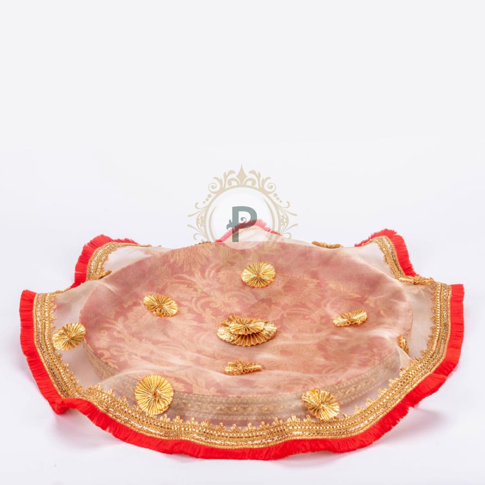 Brocade Thaal With Cover Red