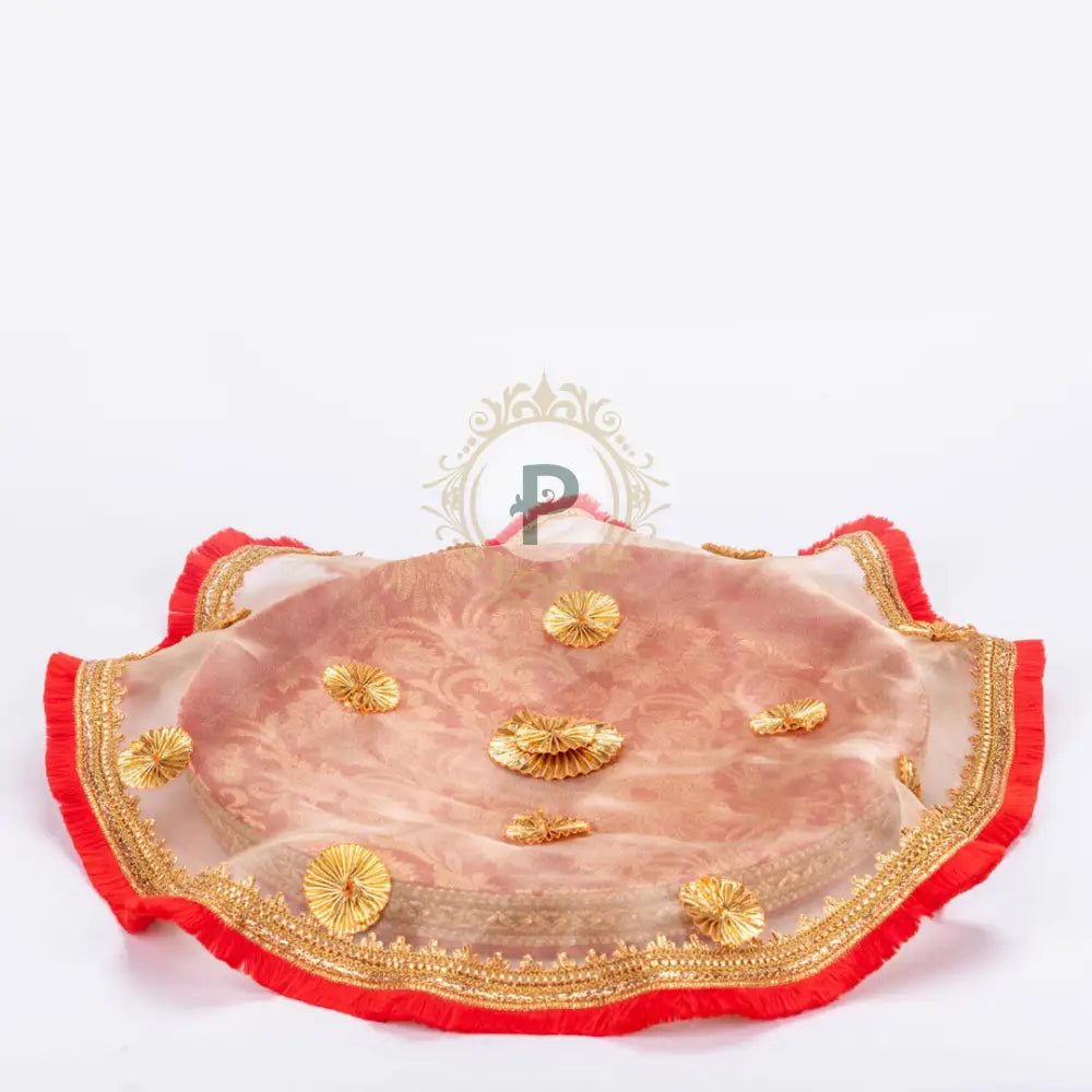 Brocade Thaal With Cover Red