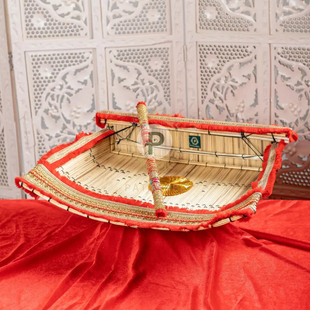 Chajj With Small Stick Red And Gold