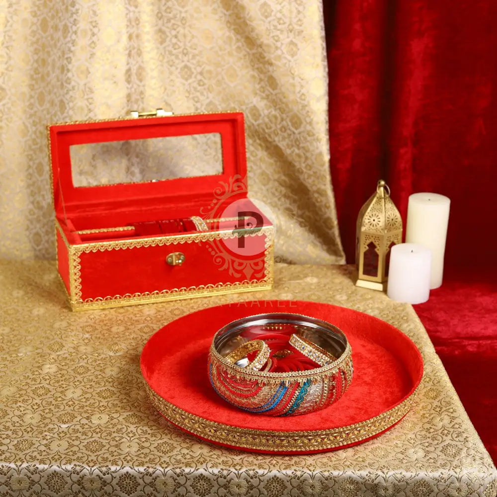 Red & Gold Satrangi Chura Set Chura Ceremony Set
