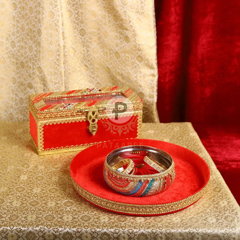Red & Gold Satrangi Chura Set Chura Ceremony Set