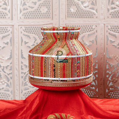 Satrangi Jaago Matka With Led Lights Red And Gold