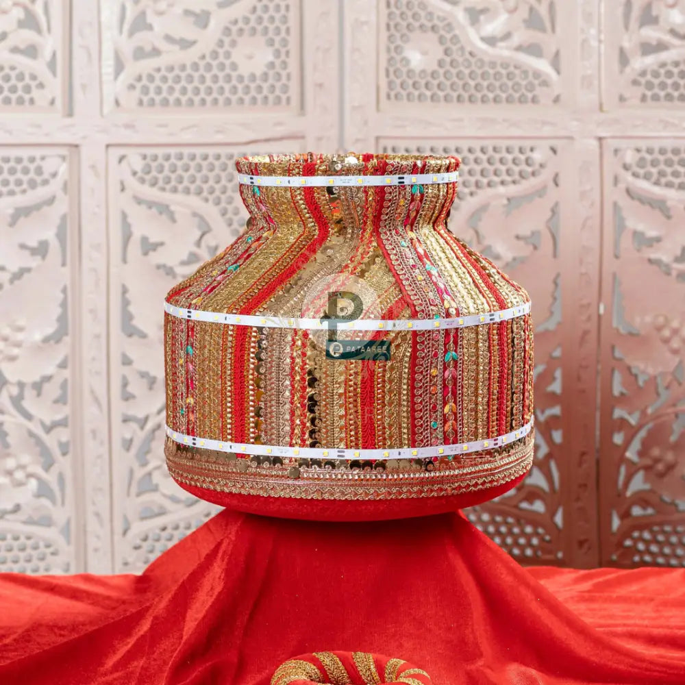 Satrangi Jaago Matka With Led Lights Red And Gold