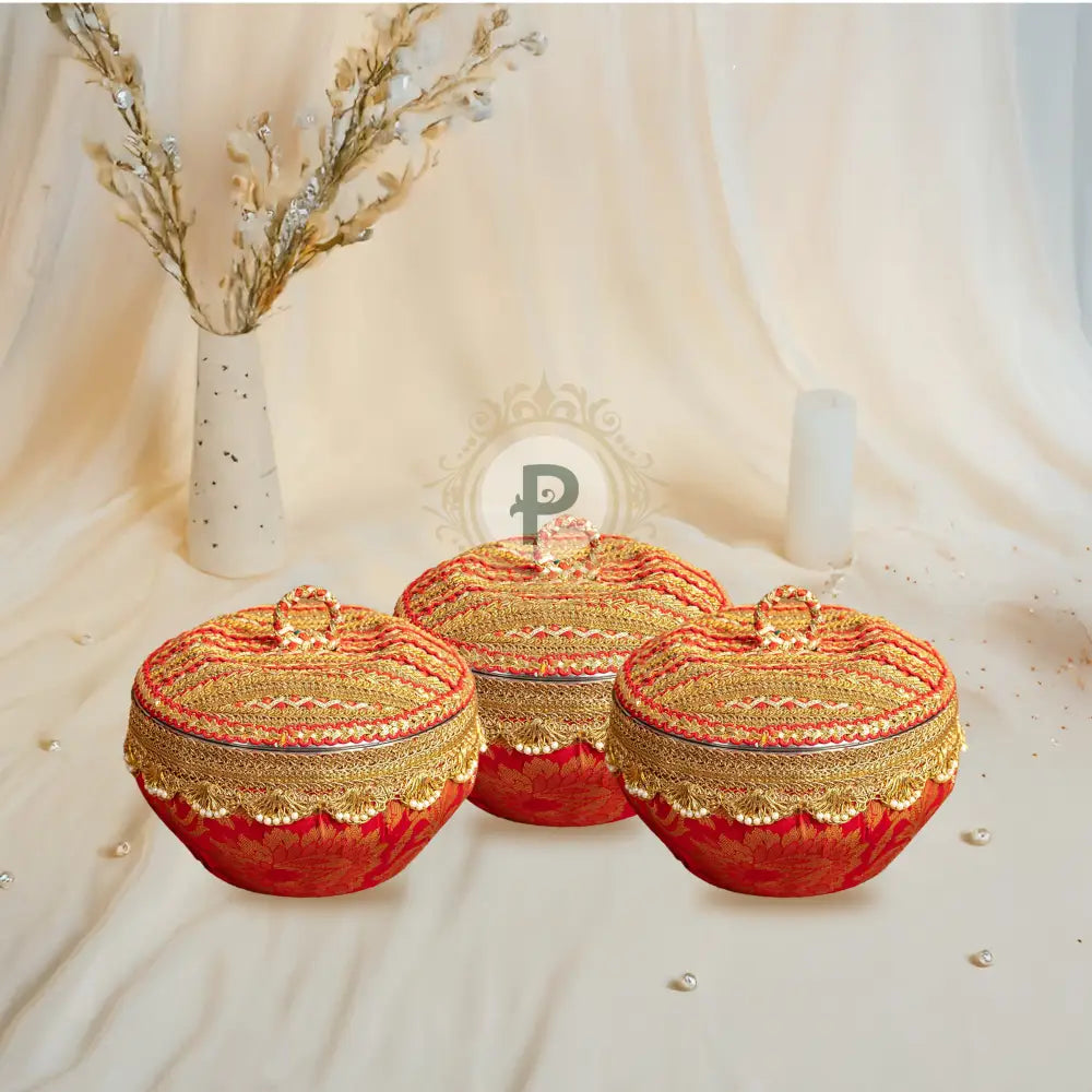 Red Satrangi Ladoo Box (1kg) Set of 3 Ladoo Box