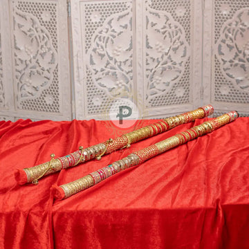 Red Satrangi Long Danda With Ghungroos