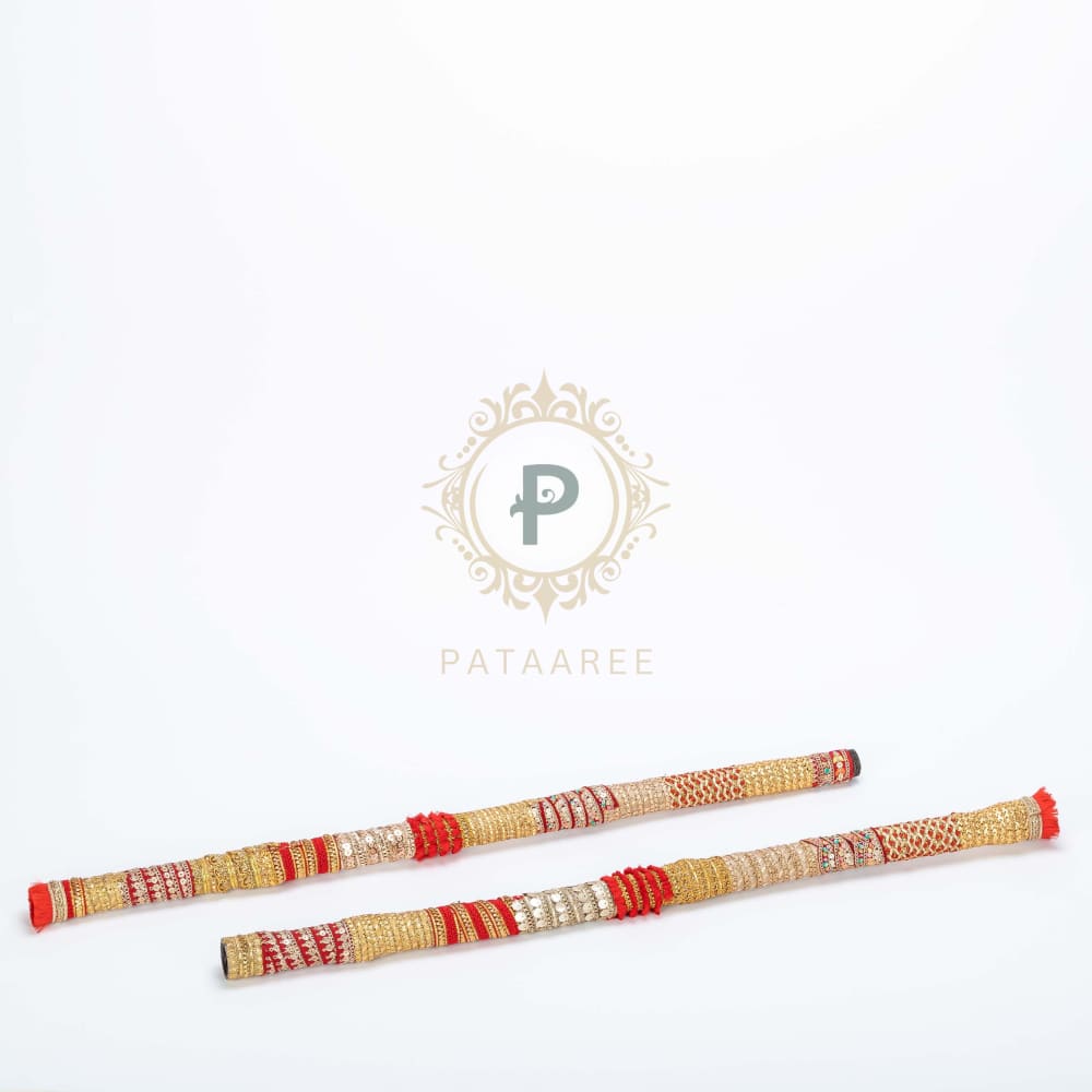 Red Satrangi Long Danda With Ghungroos