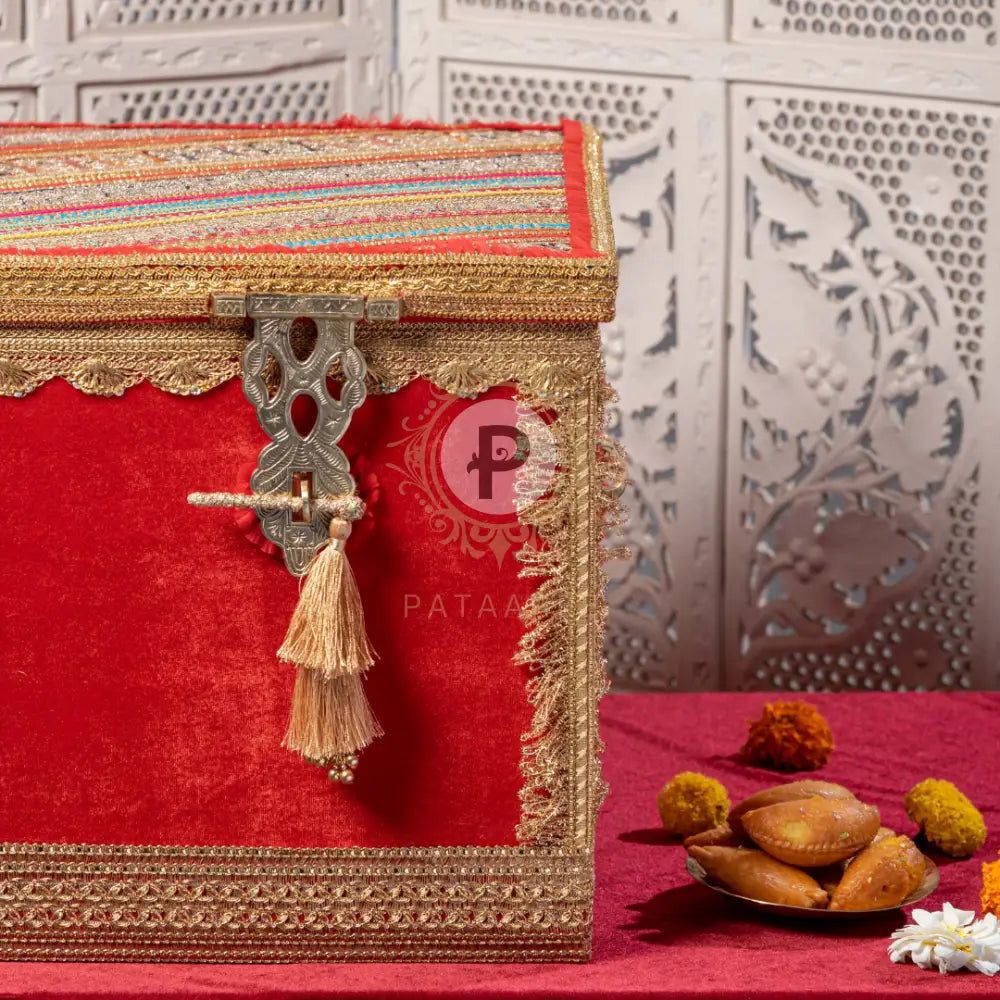 Red Satrangi Trousseau Trunk