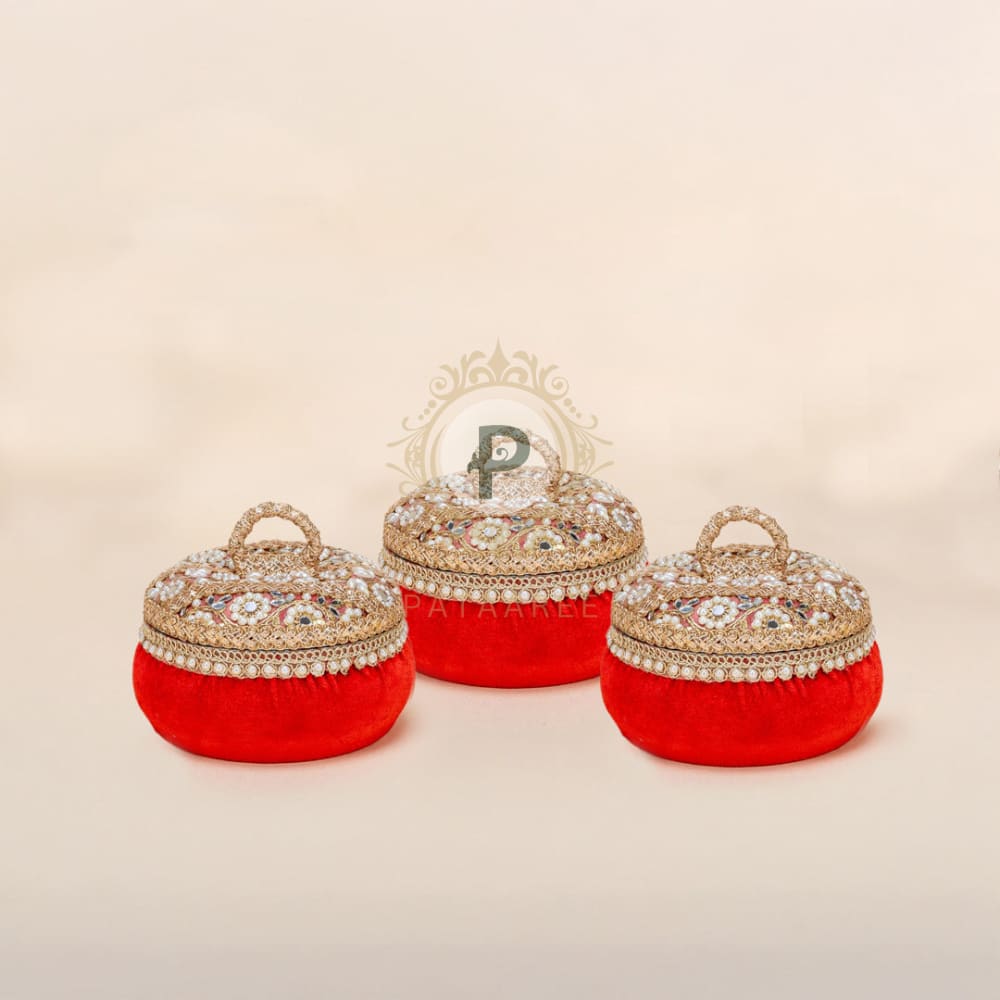 Red Zehra Ladoo Box Small Set of 3 Ladoo Box