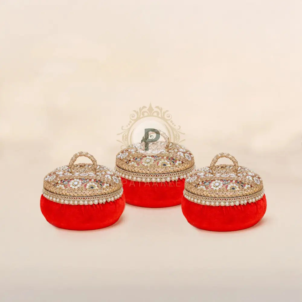 Red Zehra Ladoo Box Small Set of 3 Ladoo Box