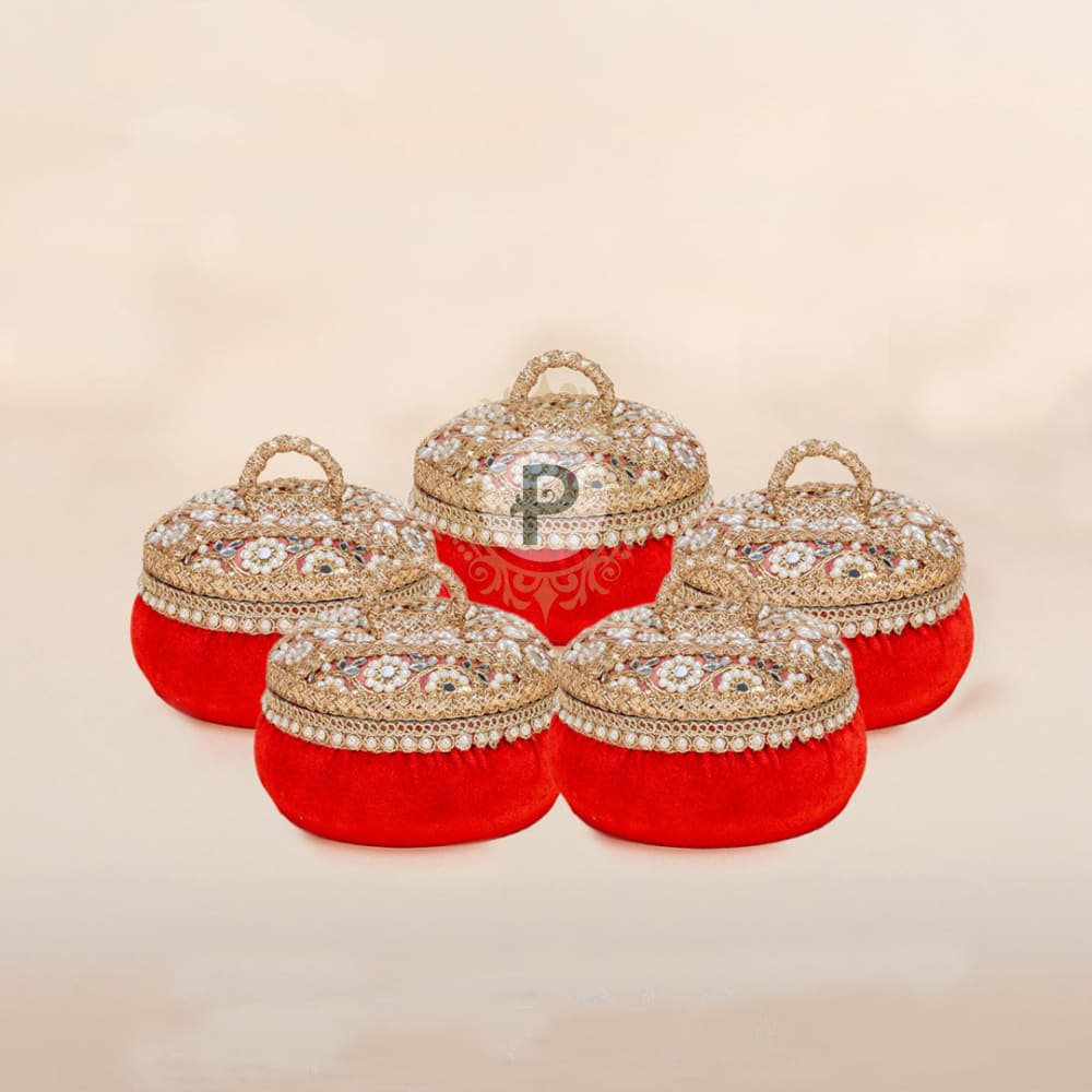 Red Zehra Ladoo Box Small Set of 5 Ladoo Box