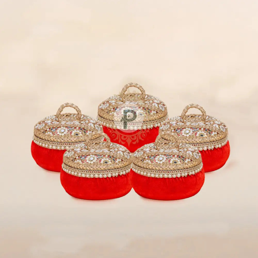 Red Zehra Ladoo Box Small Set of 5 Ladoo Box