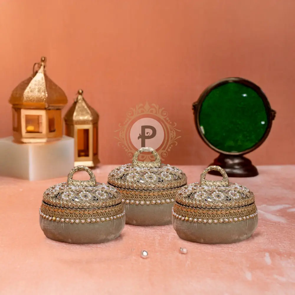 Sage Green Zehra Ladoo Box Small Set of 3 Ladoo Box
