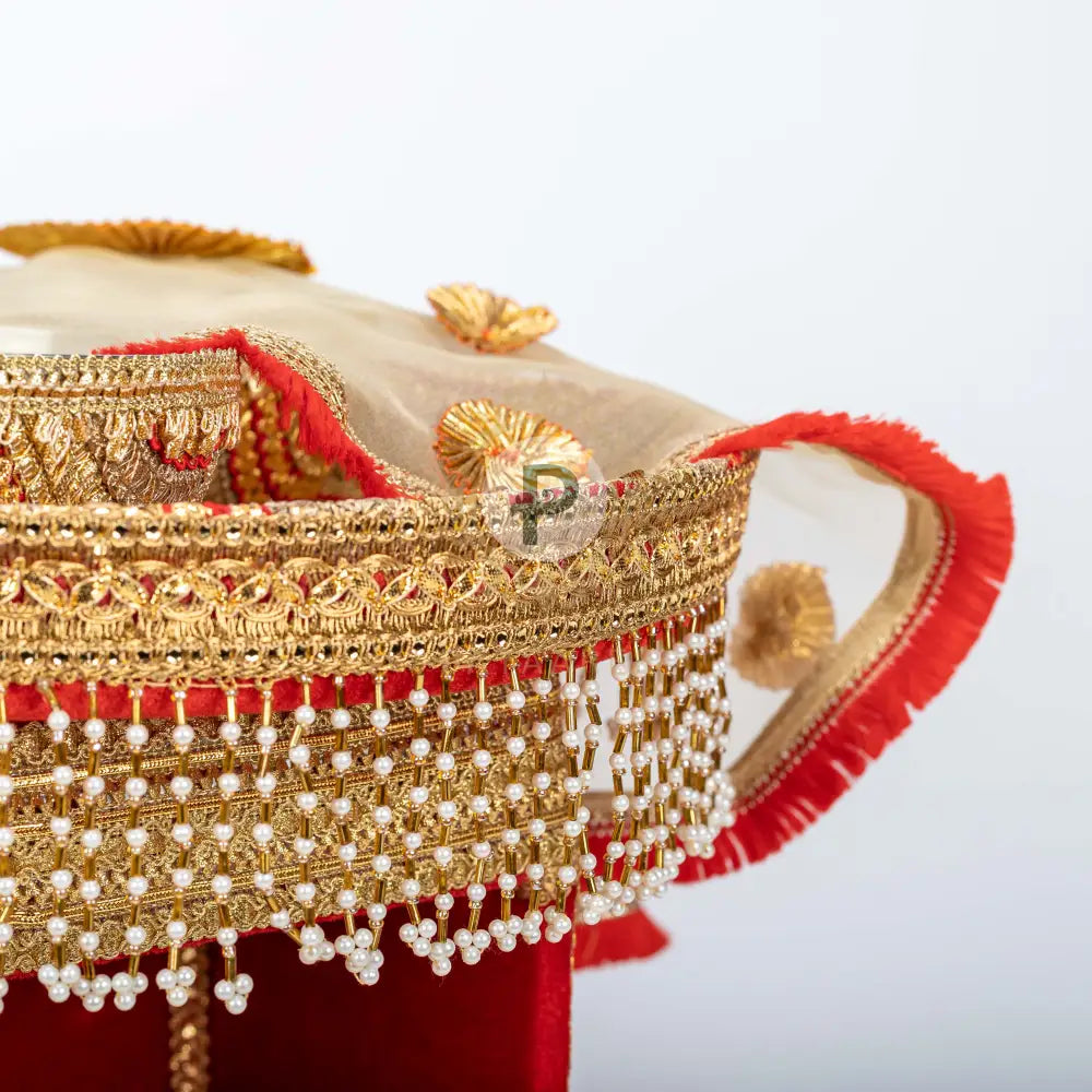 Satrangi Thaal 2 Bowls & Cover With Pearl Hanging Trim