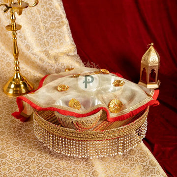 Satrangi Thaal 2 Bowls & Cover With Pearl Hanging Trim