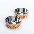 Satrangi Thaal 2 Bowls & Cover With Pearl Hanging Trim