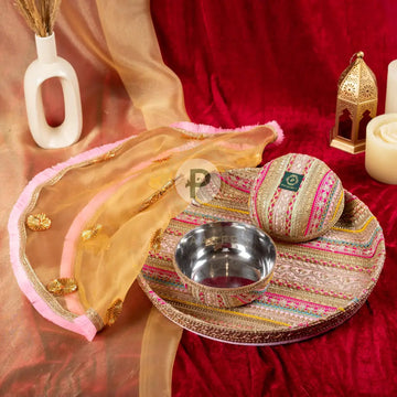 Satrangi Thaal With Two Bowls And Cover Pink