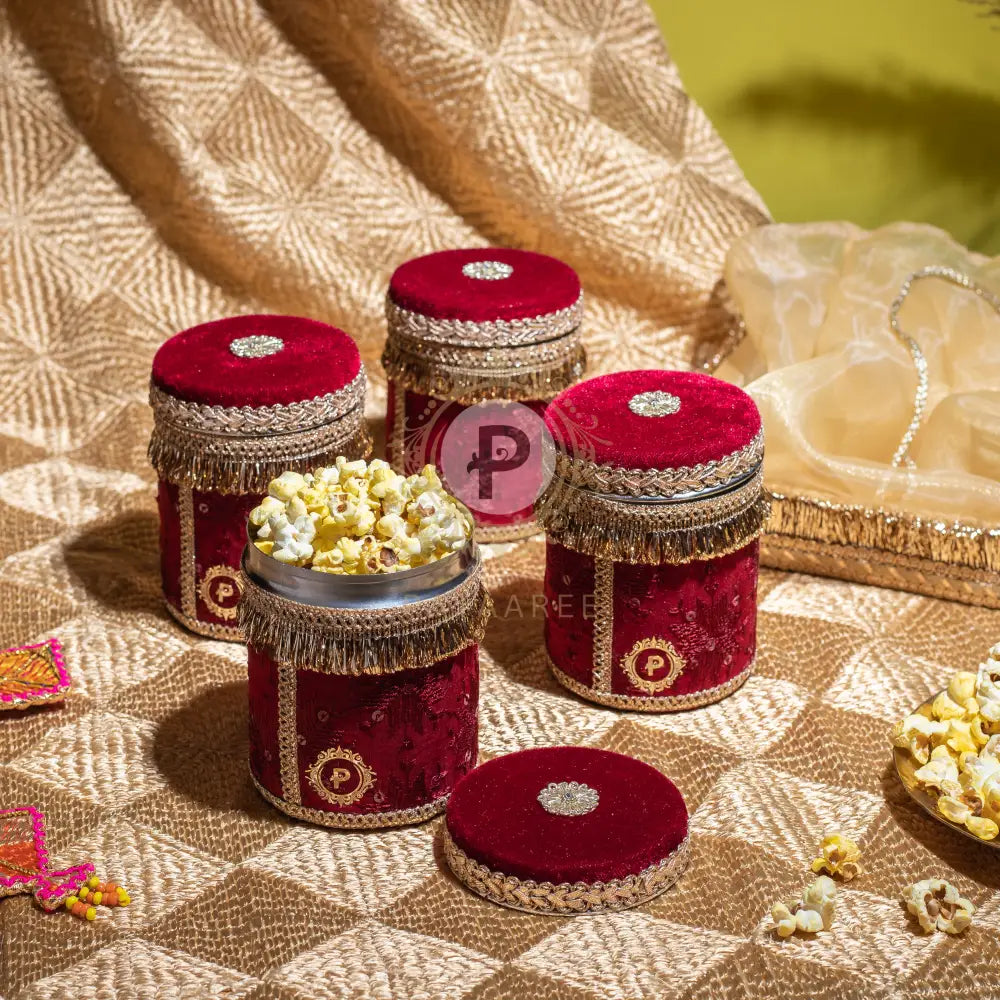 Small Tray Tissue Basket with 4 Small Phulkari Ladoo Boxes Tissue Basket