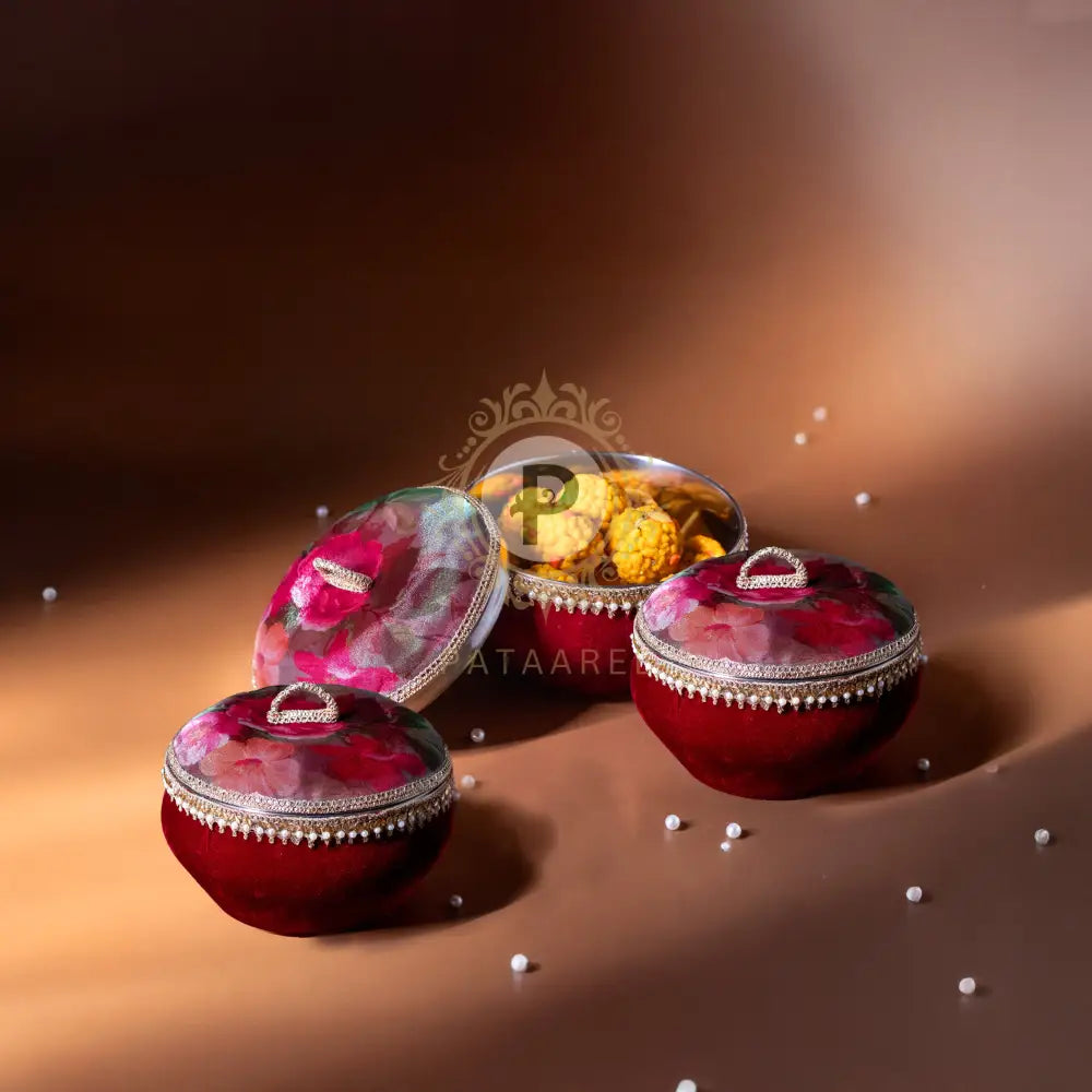 Surkh Ladoo Box (1kg Round) Set of 3 Ladoo Box