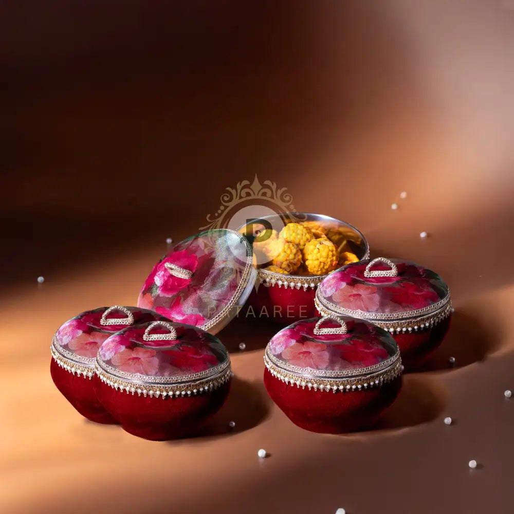Surkh Ladoo Box (1kg Round) Set of 5 Ladoo Box