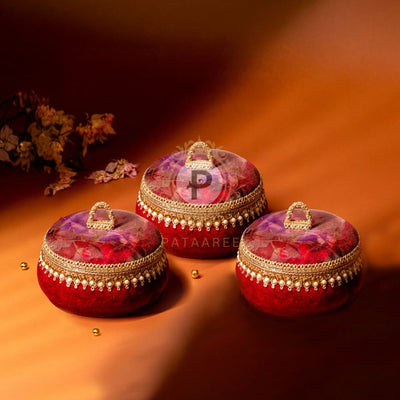 Surkh Ladoo Box Small Set of 3 Ladoo Box