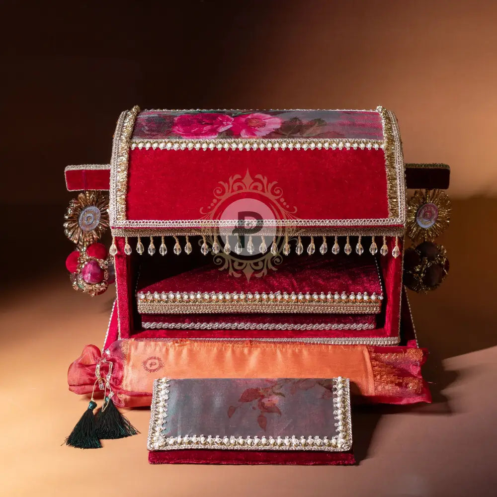 Surkh Palki Sahe Chithi Set with Screen Printed Scroll Sahe Chithi