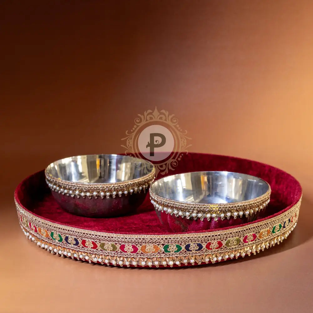 Surkh Thaal With 2 Bowls & Cover Thaal & Bowl