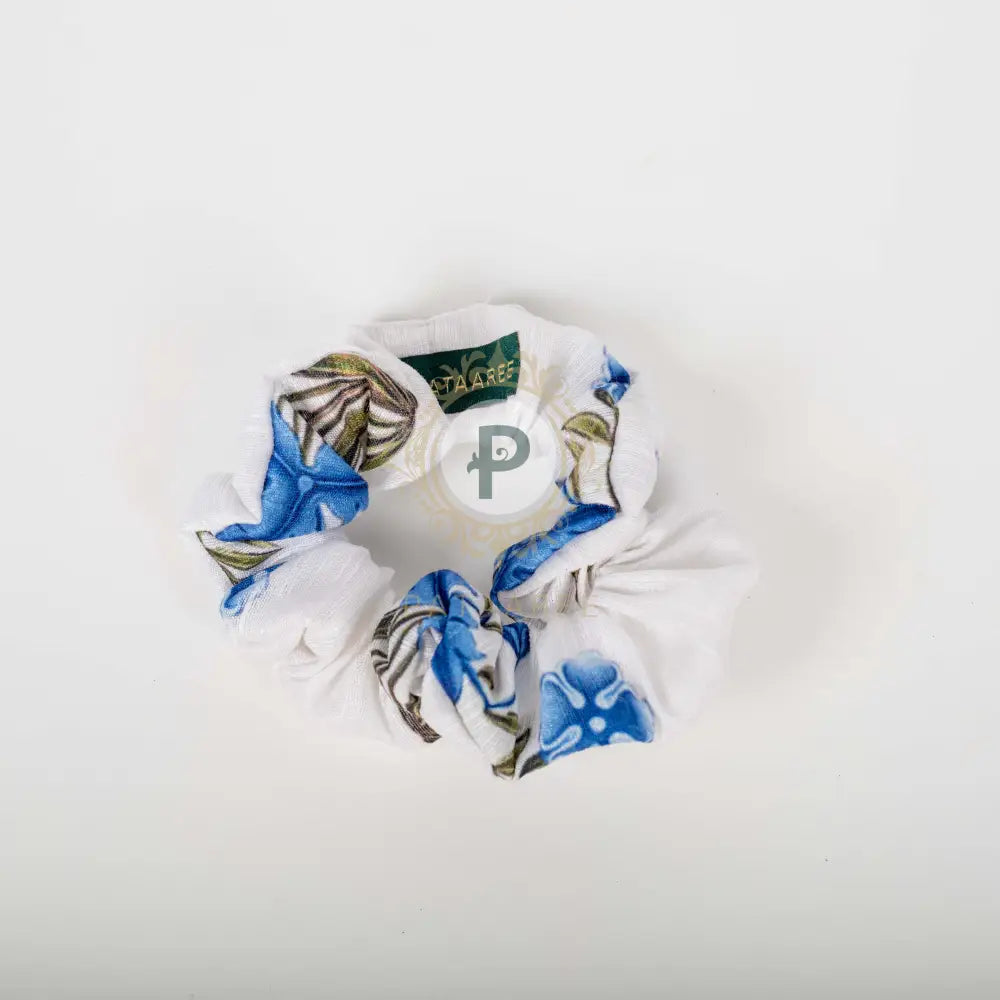 Floral Scrunchie White and Blue Scrunchie