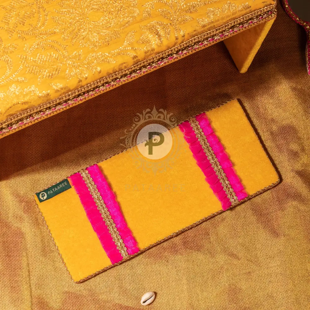 Yellow Brocade Peedi & Fatti With Hot Pink Frill