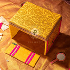 Yellow Brocade Peedi & Fatti With Hot Pink Frill