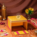 Yellow Brocade Peedi & Fatti With Hot Pink Frill