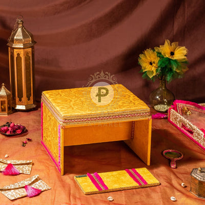 Yellow Brocade Peedi & Fatti With Hot Pink Frill