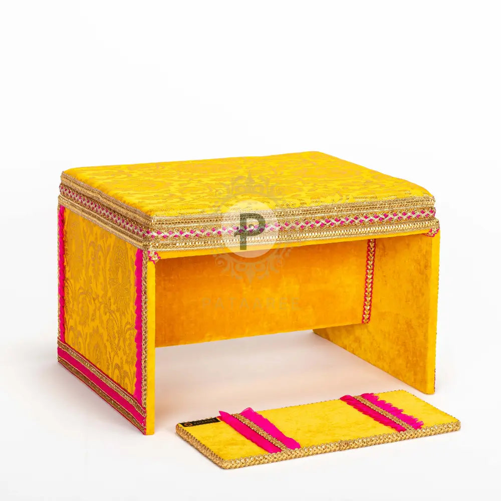 Yellow Brocade Peedi & Fatti With Hot Pink Frill