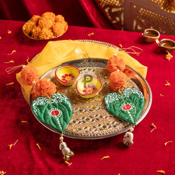 Yellow Diya Thali With Tilak Toran & Diyas