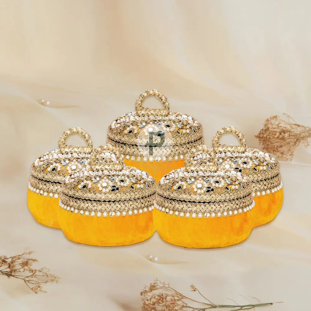 Yellow Zehra Ladoo Box Small Set of 5 Ladoo Box
