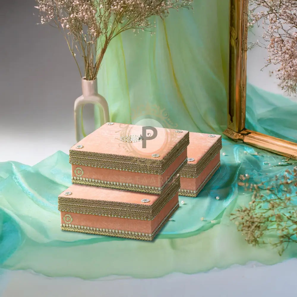 Zehra Peach Mithai Box (1kg) Set of 3 Mithai Box