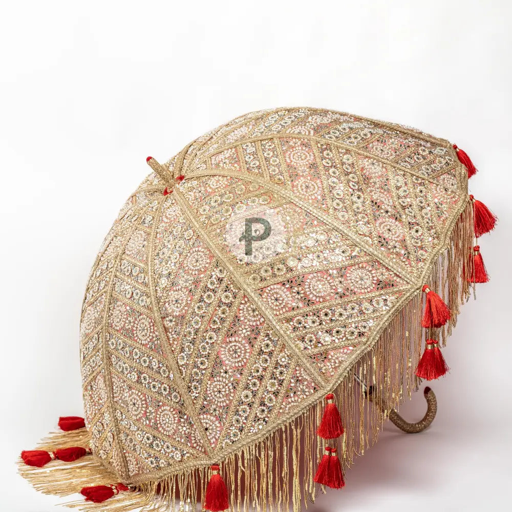 Zehra Bridal Entry Umbrella With Tassels Red