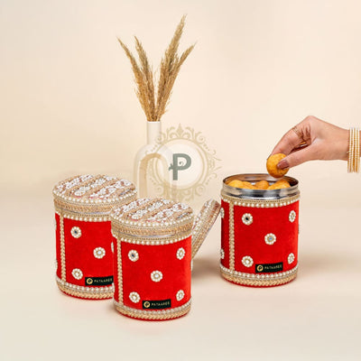 Zehra Red ladoo box 1kg (Long shape) Set of 3 Ladoo Box