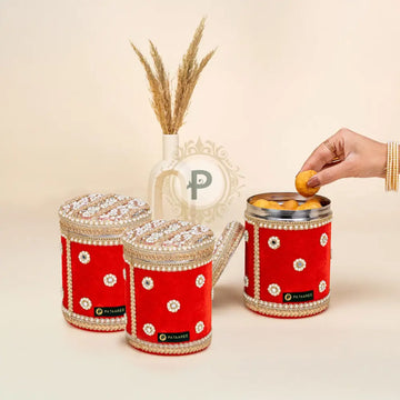Zehra Red ladoo box 1kg (Long shape) Set of 3 Ladoo Box