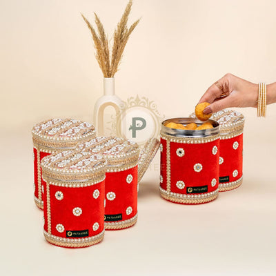 Zehra Red ladoo box 1kg (Long shape) Set of 5 Ladoo Box