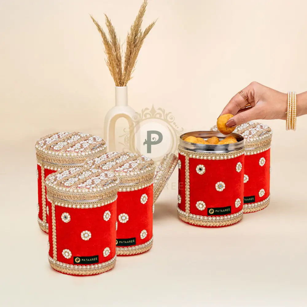 Zehra Red ladoo box 1kg (Long shape) Set of 5 Ladoo Box