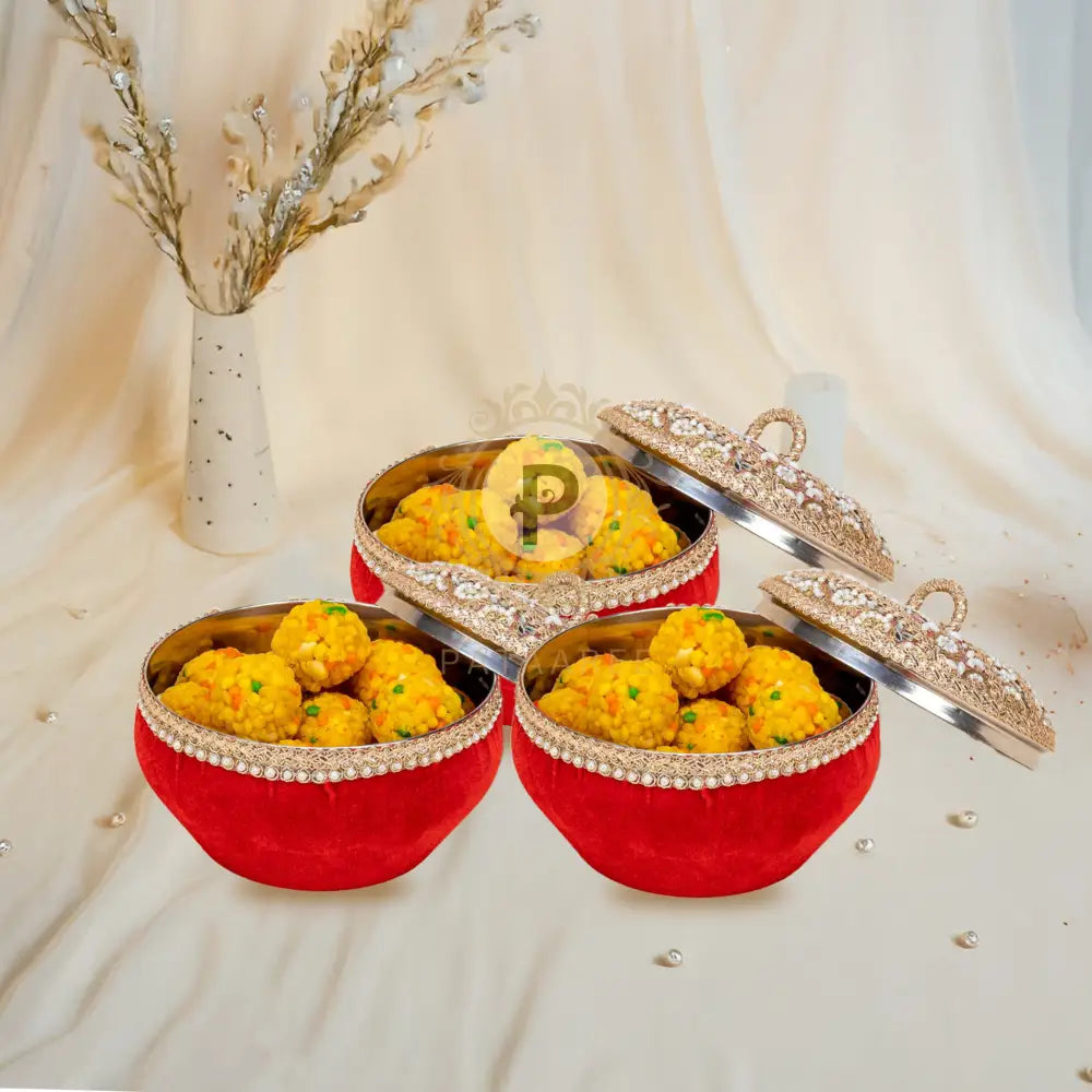 Zehra Red Ladoo Box (1kg) Set of 3 Ladoo Box