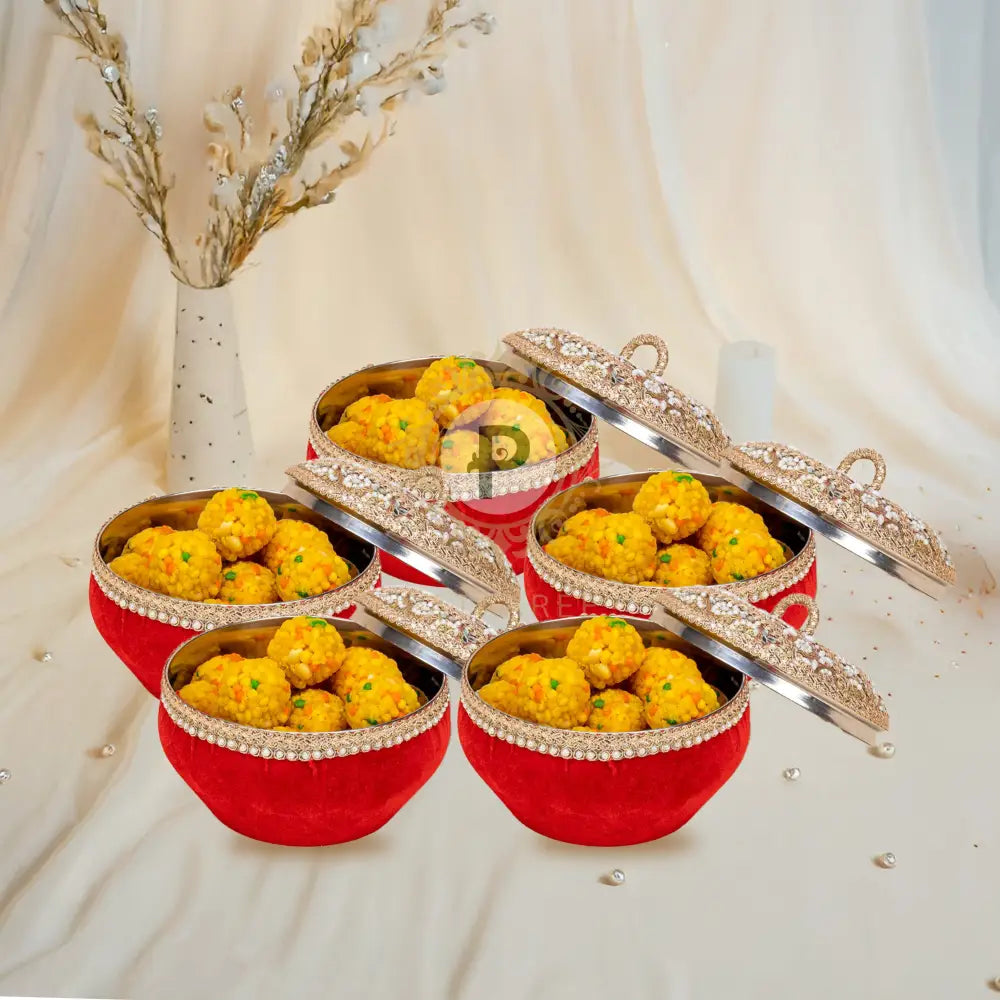 Zehra Red Ladoo Box (1kg) Set of 5 Ladoo Box