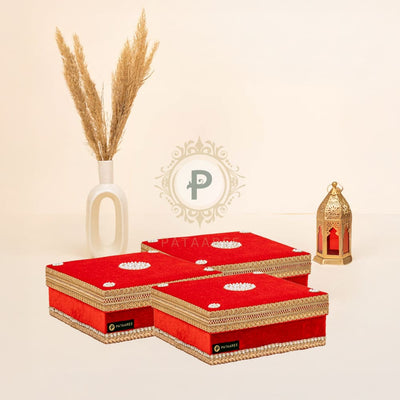 Zehra Red Mithai Box (1kg) Set of 3 Mithai Box